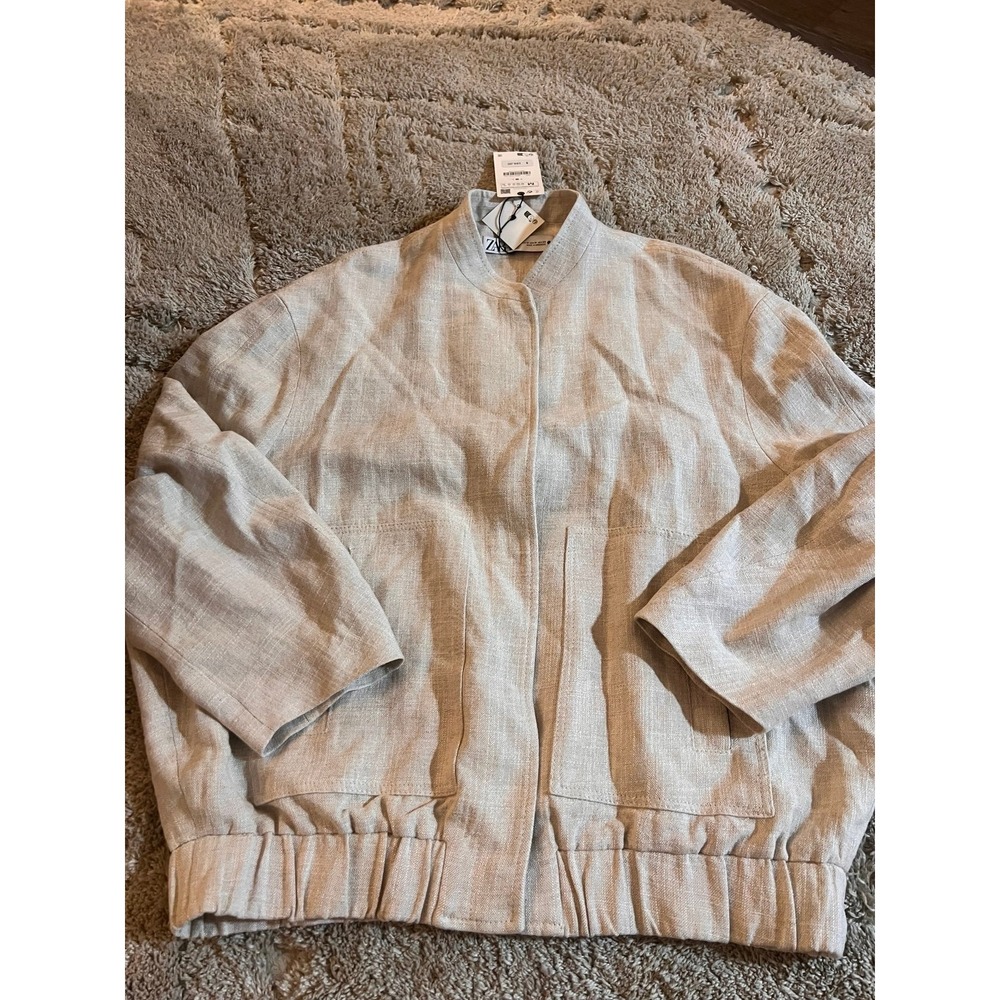 Zara Linen Bomber Jacket Lightweight